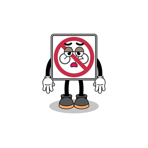 Kein Fahrrad Verkehrszeichen Cartoon Mit Ermüdungsgeste Charakter Design — Stockvektor