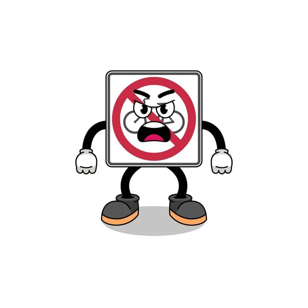 Kein Fahrrad Straßenschild Cartoon Illustration Mit Wütendem Gesichtsausdruck Charakterdesign — Stockvektor
