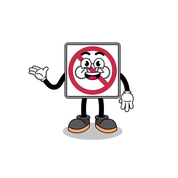 Kein Fahrrad Verkehrszeichen Cartoon Mit Willkommenspose Charakter Design — Stockvektor
