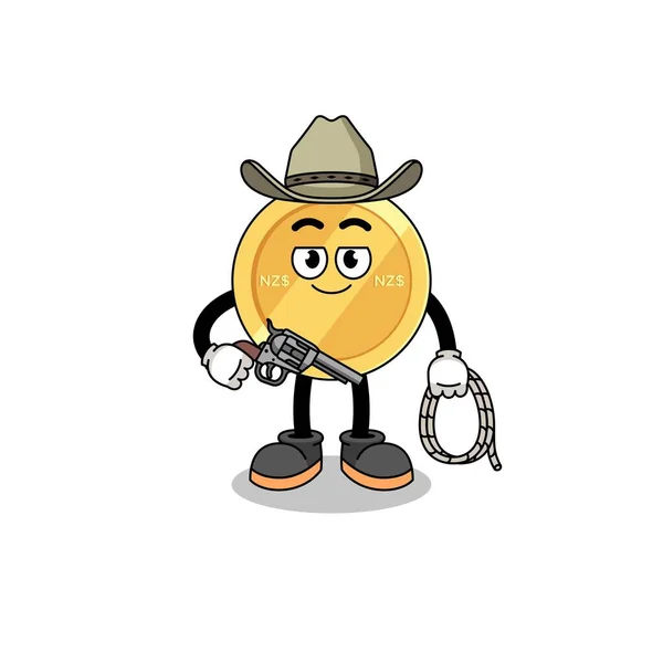 Character Mascot New Zealand Dollar Cowboy Character Design — Stock Vector