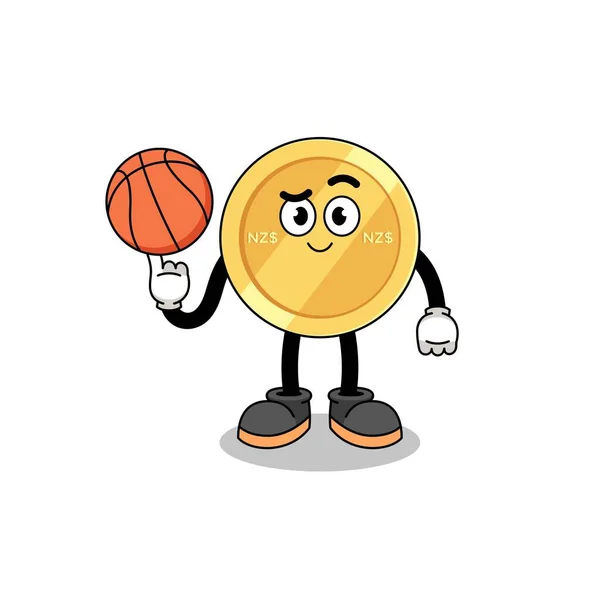 Illustration Dollar Néo Zélandais Tant Que Joueur Basket Character Design — Image vectorielle