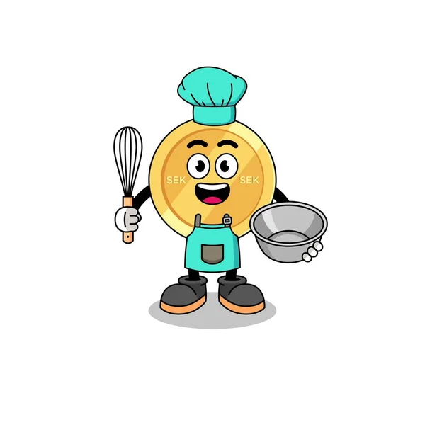 Ilustración Corona Sueca Como Chef Panadería Diseño Personajes — Vector de stock