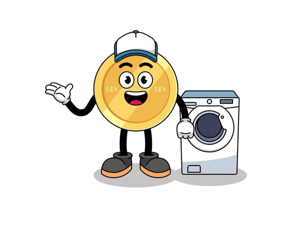 洗濯屋としてのスウェーデンのクローナイラストキャラクターデザイン — ストックベクタ