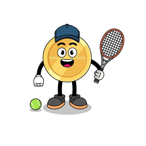 Illustration Peso Mexicain Tant Que Joueur Tennis Character Design — Image vectorielle