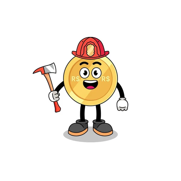 Cartoon Mascot Brazilian Real Firefighter Character Design — Stock Vector