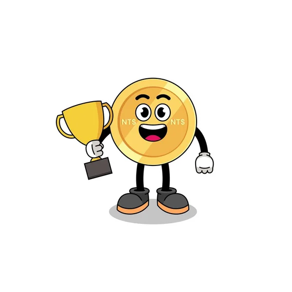 Cartoon Mascot New Taiwan Dollar Holding Trophy Character Design — Stock Vector