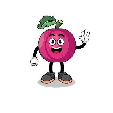 Erik meyvesi çizgi filmi el hareketi yapıyor erik meyvesi karikatürü el hareketi yapıyor, karakter tasarımı yapıyor.