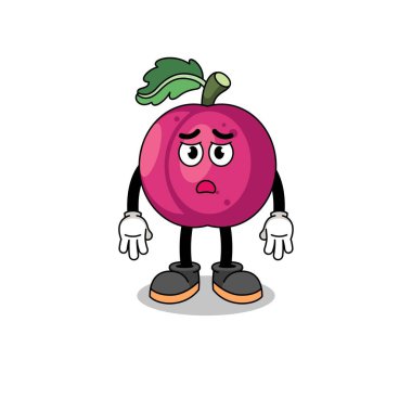 Üzücü yüzlü, karakter tasarımlı erik meyvesi çizimi