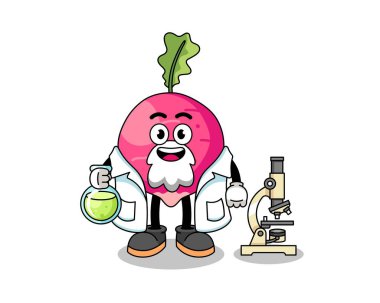 Bilim adamı olarak turp maskotu, karakter tasarımı.
