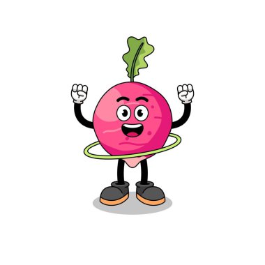 Hula hoop oynayan turp çizimi, karakter tasarımı