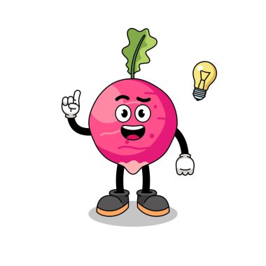 Düşünce pozu veren turp çizgi filmi, karakter tasarımı.