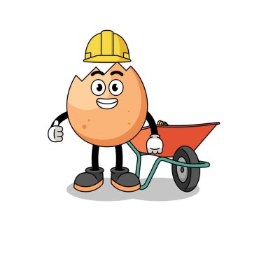 Müteahhit olarak kırılmış yumurta karikatürü, karakter tasarımı.