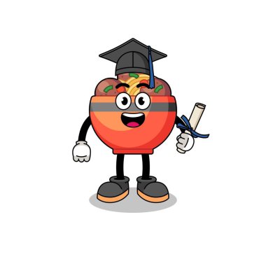 Mezuniyet pozlu köfte kasesi maskotu, karakter tasarımı.