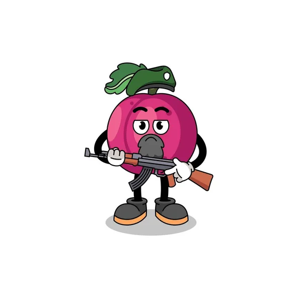 Character Cartoon Plum Fruit Special Force Character Design — Stock Vector