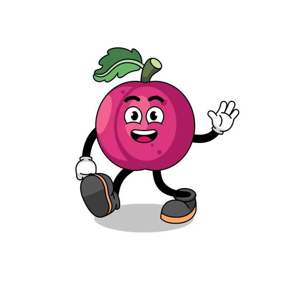 Fruit Prune Dessin Animé Marche Character Design — Image vectorielle