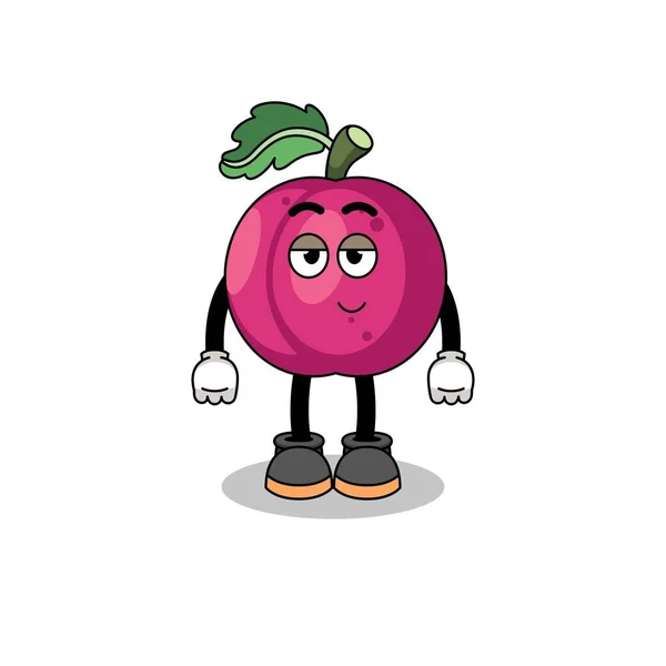 Pruim Fruit Cartoon Paar Met Verlegen Pose Karakter Ontwerp — Stockvector