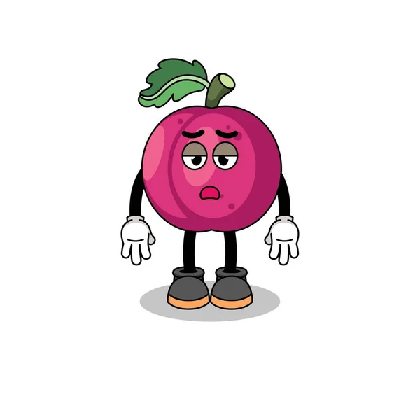 Plum Fruit Cartoon Fatigue Gesture Character Design — Stock Vector