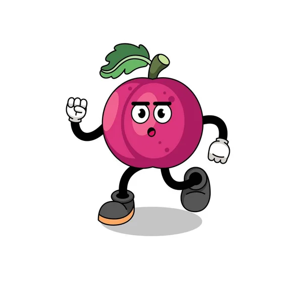 Běžící Švestkový Ovocný Maskot Ilustrace Charakter Design — Stockový vektor