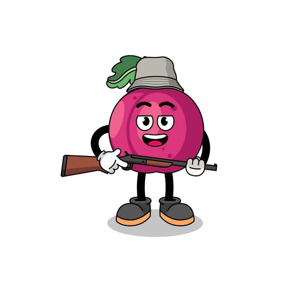 Dessin Animé Illustration Chasseur Fruits Prune Character Design — Image vectorielle