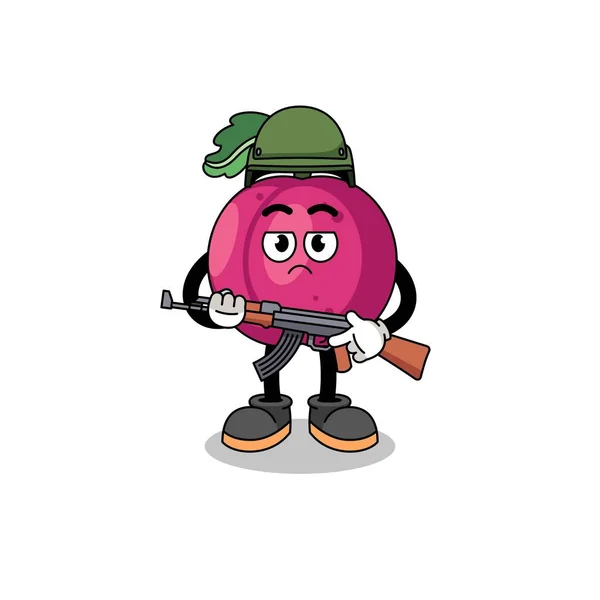 Karikatur Eines Soldaten Aus Pflaumenfrüchten Charakterdesign — Stockvektor