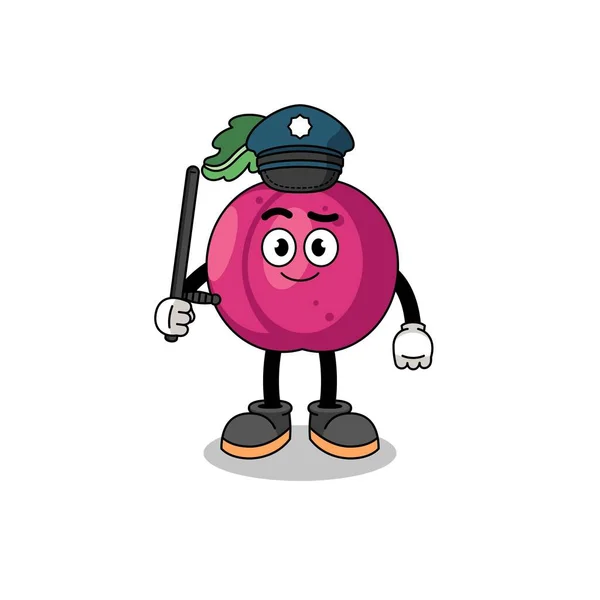 Cartoon Illustration Der Pflaumenfrucht Polizei Charakter Design — Stockvektor