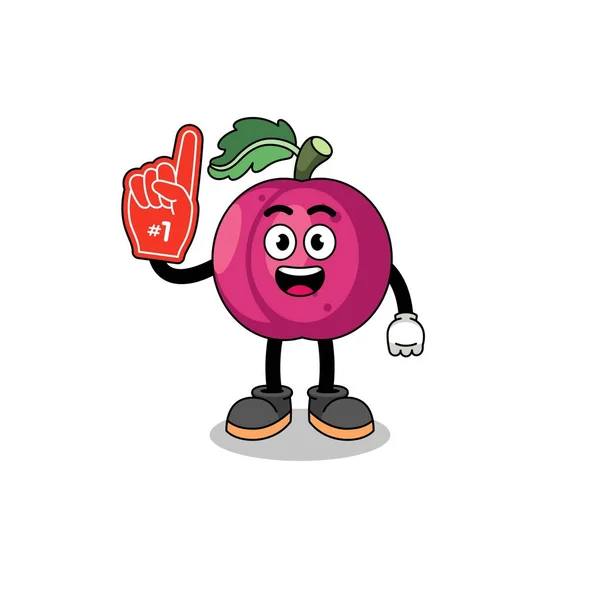 Cartoon Mascot Plum Fruit Number Fans Character Design — Stock Vector