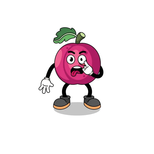 Charakter Ilustrace Švestkového Ovoce Vyplazeným Jazykem Charakter Designu — Stockový vektor