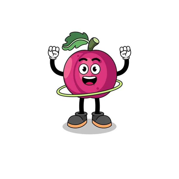 Personagem Ilustração Frutas Ameixa Jogando Hula Hoop Design Personagem — Vetor de Stock
