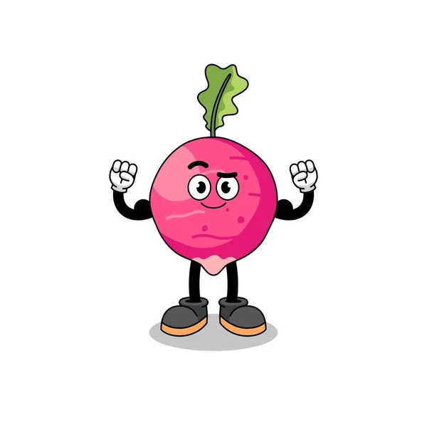 Mascot Cartoon Radish Posing Muscle Character Design — Stock Vector