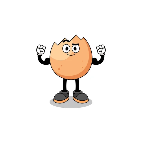 Dibujos Animados Mascotas Huevo Agrietado Posando Con Músculo Diseño Personajes — Vector de stock
