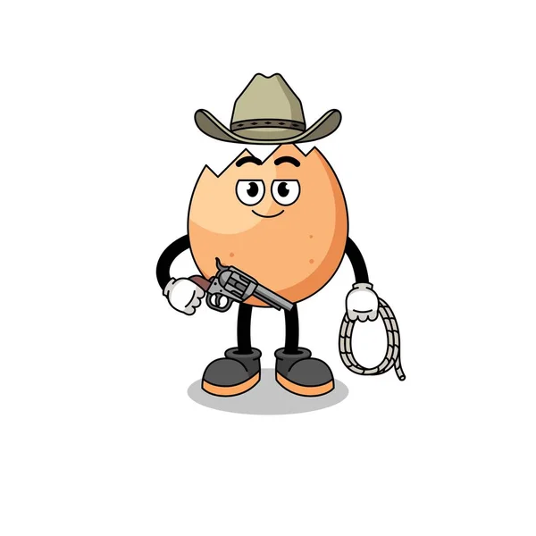 Character Mascot Cracked Egg Cowboy Character Design — Stock Vector