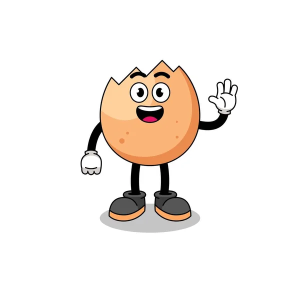 Cracked Egg Cartoon Doing Wave Hand Gesture Character Design — Stock Vector