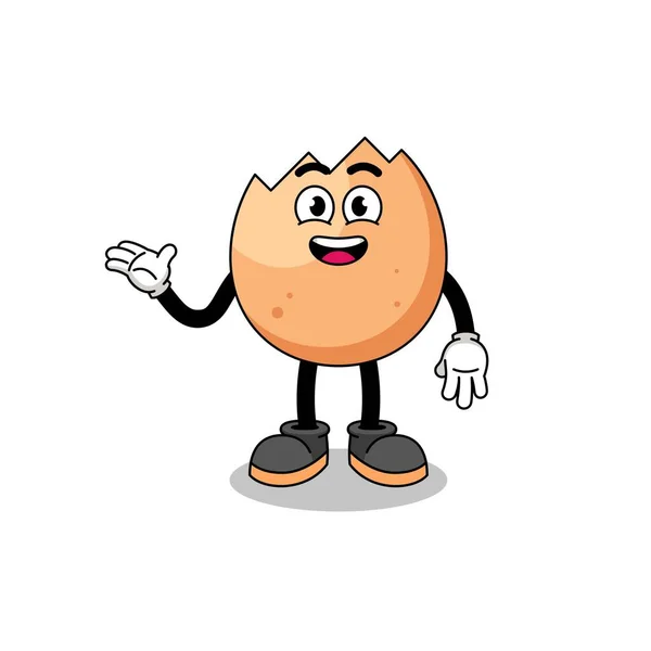 Cracked Egg Cartoon Mit Willkommenspose Charakterdesign — Stockvektor