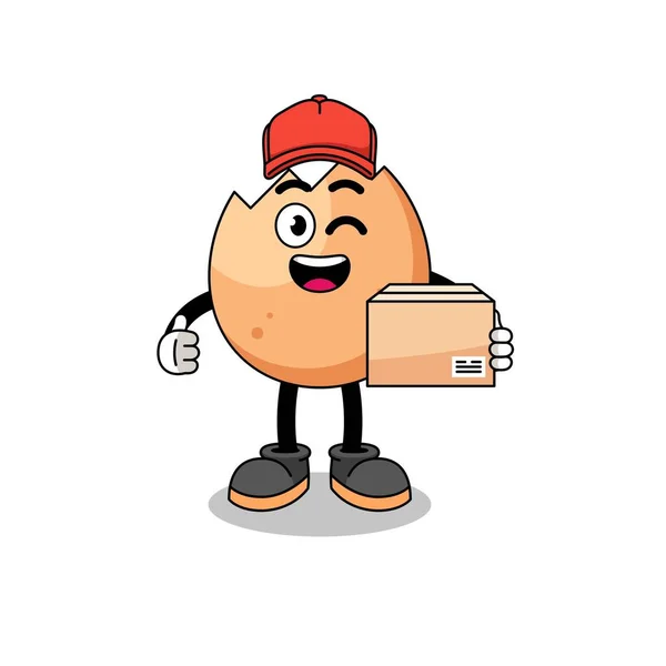 Cracked Egg Mascot Cartoon Courier Character Design — Stock Vector