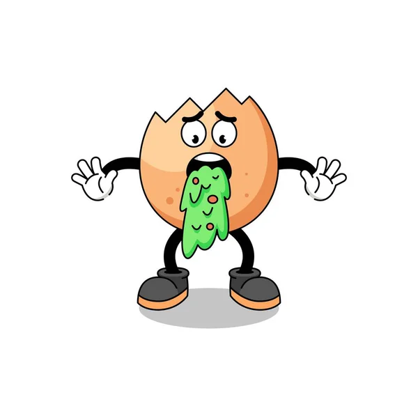 Cracked Egg Mascot Cartoon Vomiting Character Design — Stock Vector