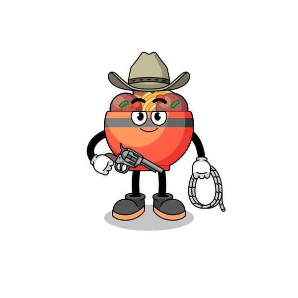 Mascote Personagem Tigela Almôndega Como Cowboy Design Personagem — Vetor de Stock