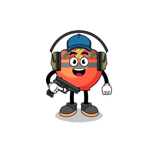 Character Mascot Meatball Bowl Doing Shooting Range Character Design — Stock Vector