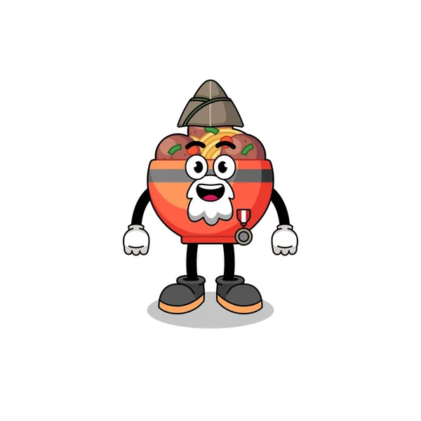 Character Cartoon Meatball Bowl Veteran Character Design — Stock Vector