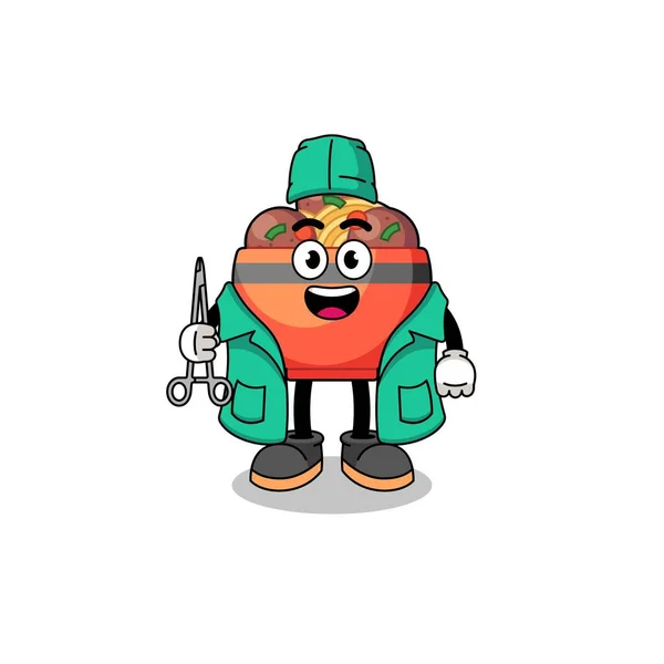 外科医としてのミートボールのマスコットのイラスト キャラクターデザイン — ストックベクタ