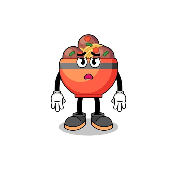 Meatball Bowl Cartoon Illustration Sad Face Character Design — Stock Vector