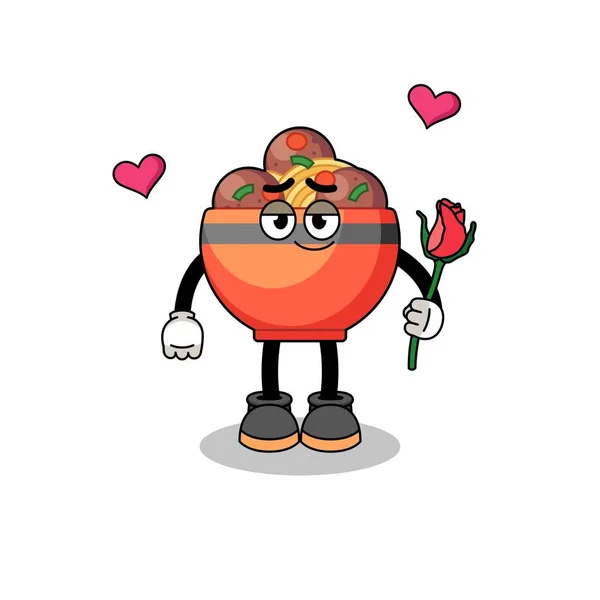 Meatball Bowl Mascot Falling Love Character Design — Stock Vector