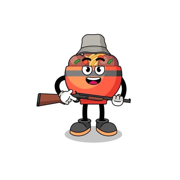 Cartoon Illustration Meatball Bowl Hunter Character Design — Stock Vector