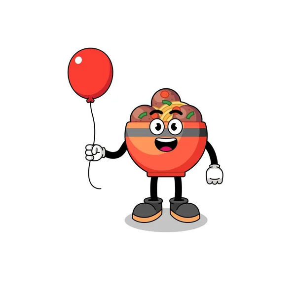 Cartoon Van Gehaktbal Kom Met Een Ballon Karakter Ontwerp — Stockvector