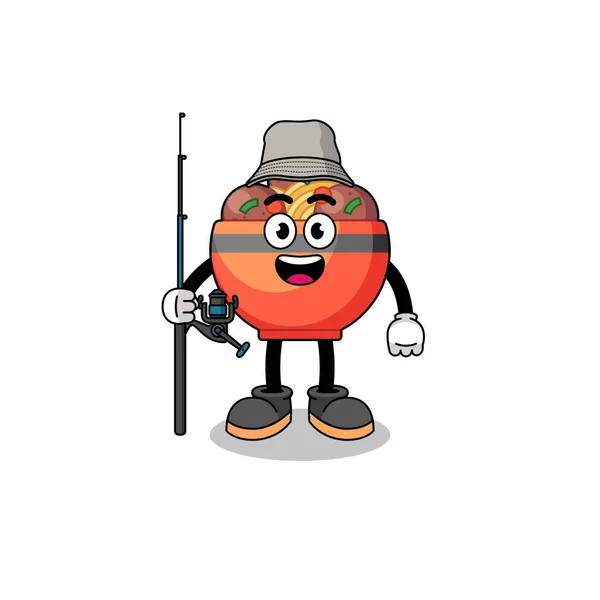 Mascot Illustration Meatball Bowl Fisherman Character Design — 스톡 벡터