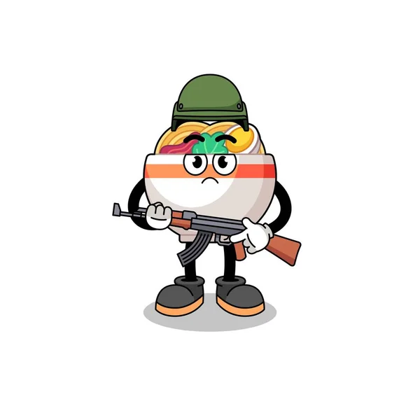 Cartoon Nudle Bowl Soldier Charakter Design — Stockový vektor