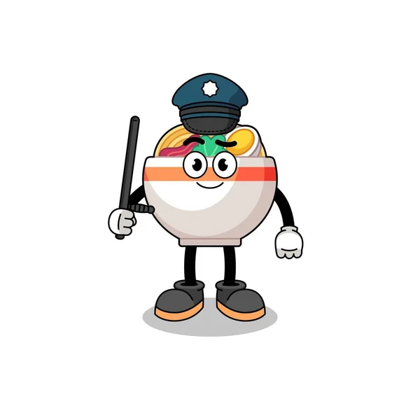 Cartoon Illustration Der Nudelschüssel Polizei Charakter Design — Stockvektor