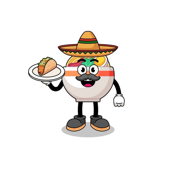 Charakter Cartoon Von Nudelschüssel Als Mexikanischer Koch Charakter Design — Stockvektor