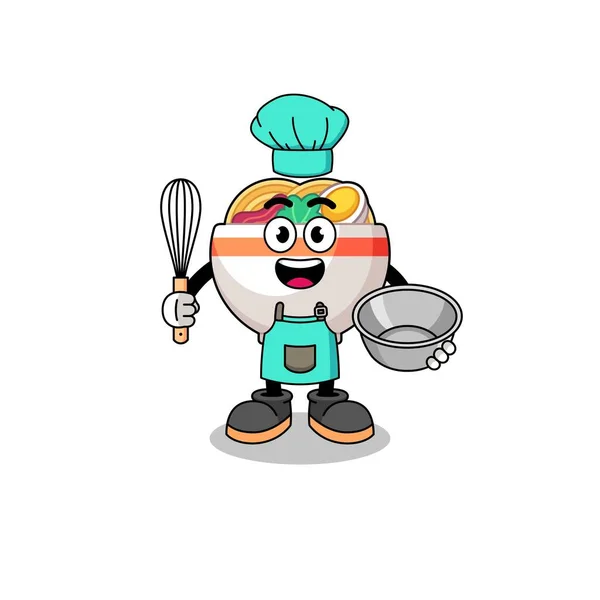 Illustratie Van Noodle Bowl Als Bakkerij Chef Karakter Ontwerp — Stockvector