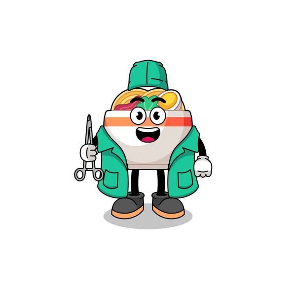 Illustration Noodle Bowl Mascot Surgeon Character Design — Stock Vector