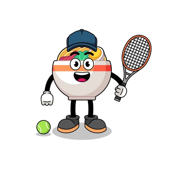 Noodle Bowl Illustration Tennis Player Character Design — Stock Vector